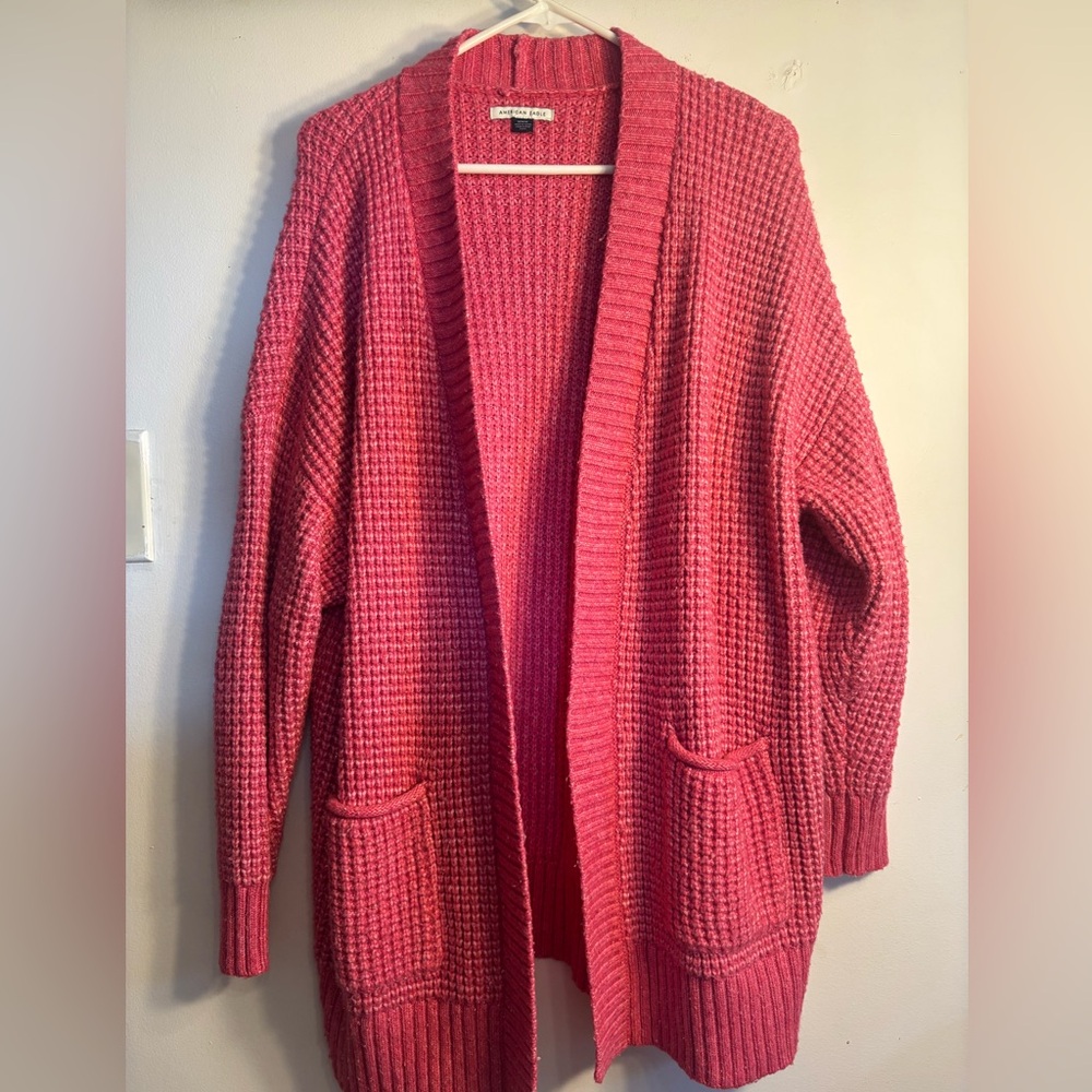 American Eagle Outfitters Open-Front Rose Pink Chunky Cardigan